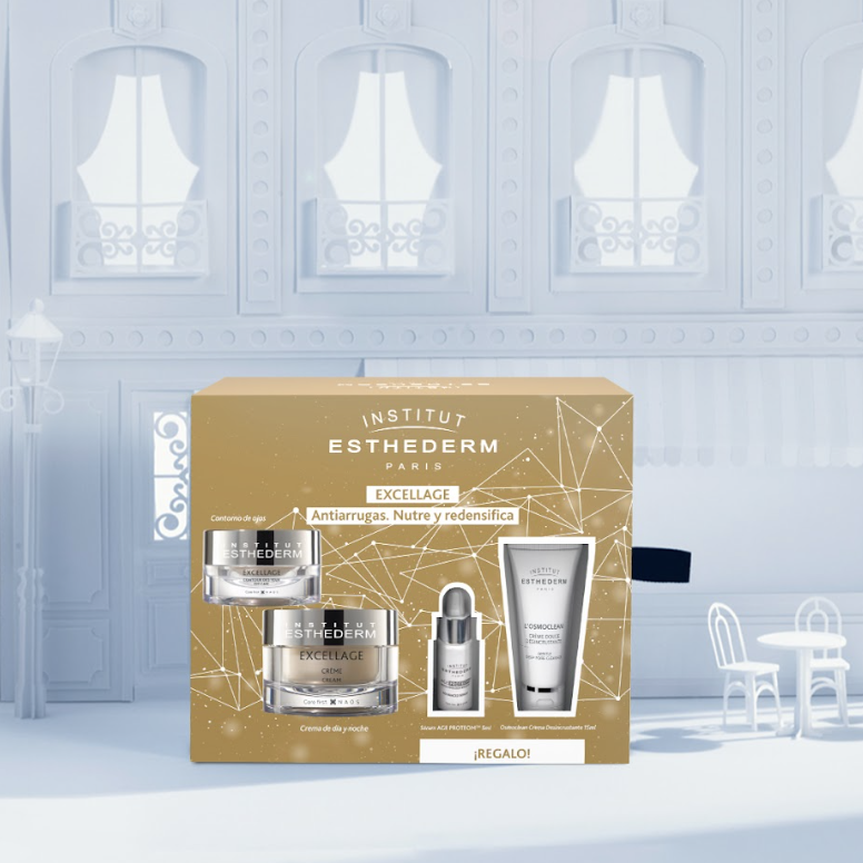 Cofre de Navidad Excellage con cuatro productos que nutren y redensifican. 